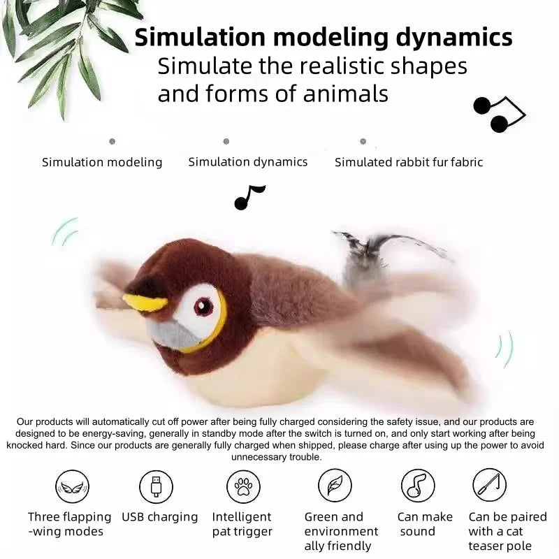 Interactive Simulated Bird Plush Pet Toy Touch Activated Chirping Companion