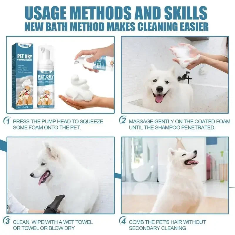 Waterless Cat and Dog Dry Shampoo Mousse for Grooming