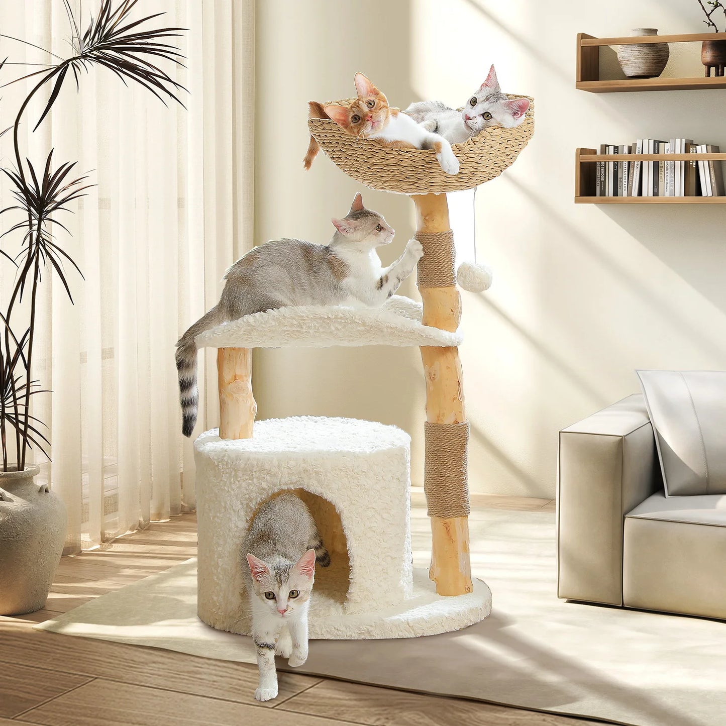 Solid Wood Cat Tree Modern Cat Tower With Condo