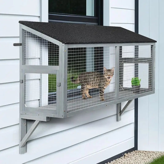 Indoor Cat Catio Window Box Enclosure Expandable Wooden Perch House