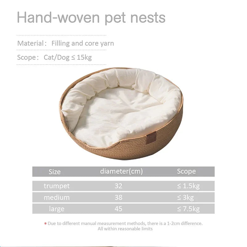 Cozy Nest Cat Dog Bed Bamboo Weave Sleeping Bag