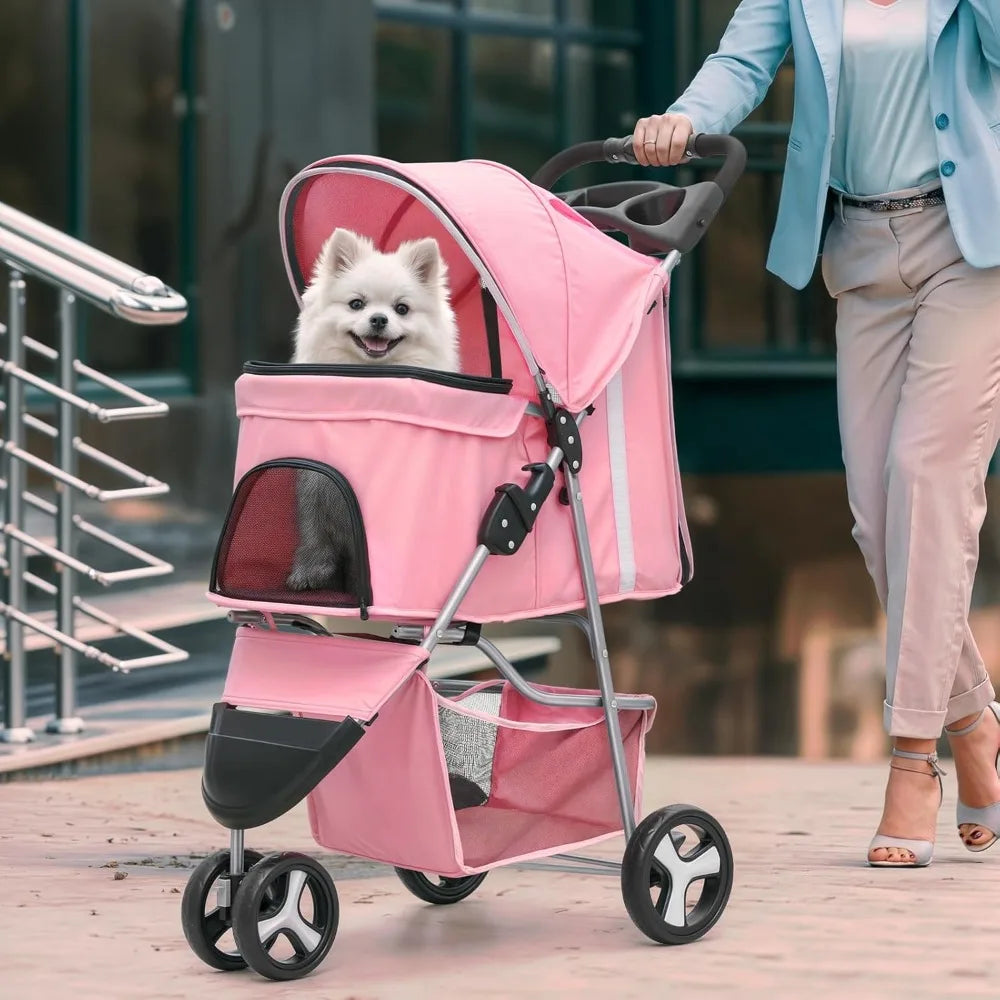 Three Wheel Pet Stroller Foldable Travel Jogger For Small Dogs