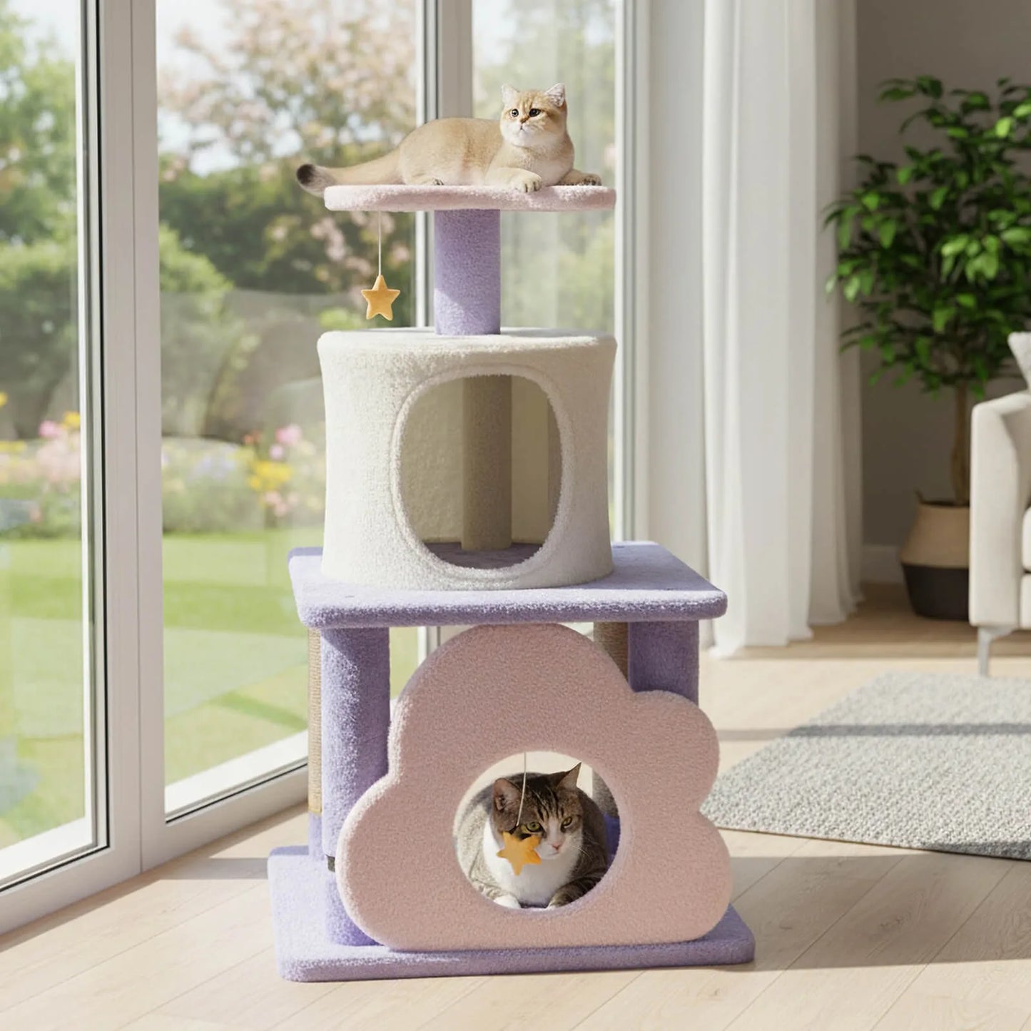 Cat Tree With Condo Scratching Post And Hanging Toys