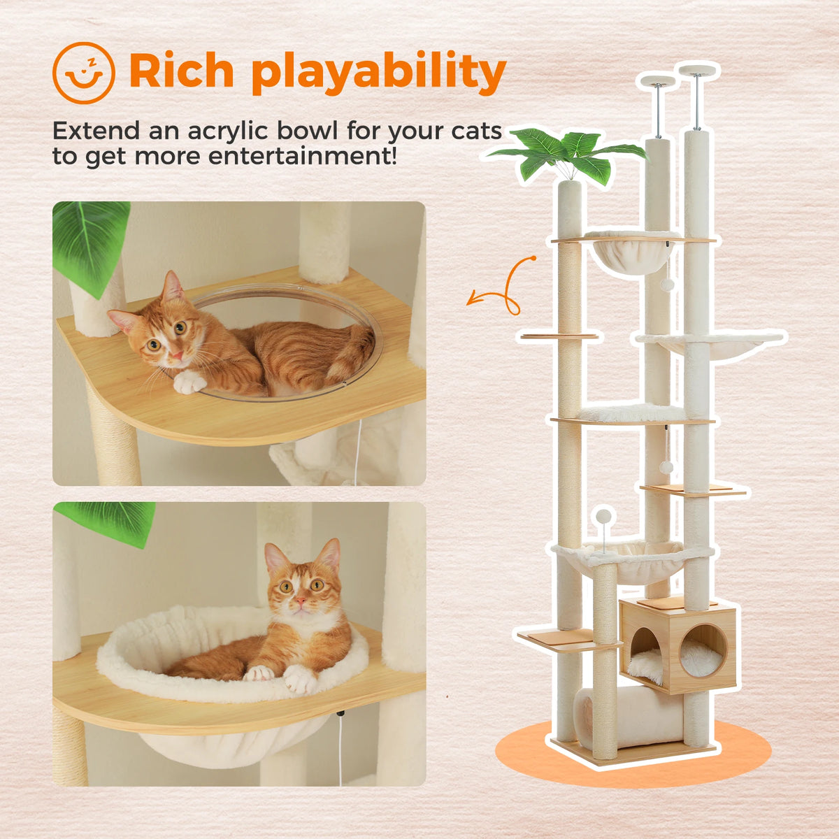 PAWZ Road Adjustable Height Wooden Cat Tower With Hammock