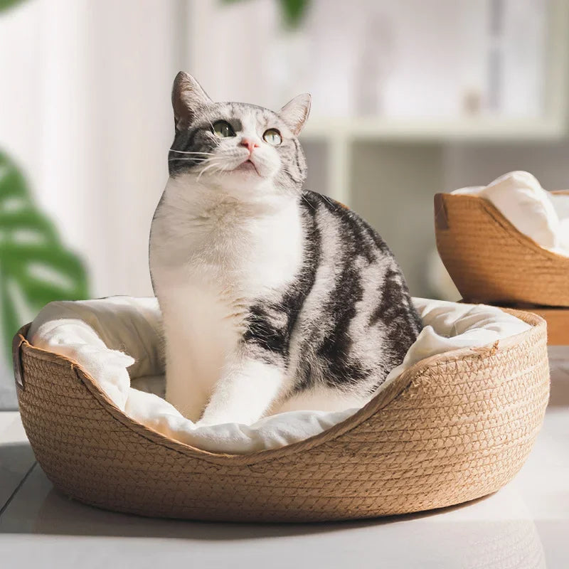 Cozy Nest Cat Dog Bed Bamboo Weave Sleeping Bag