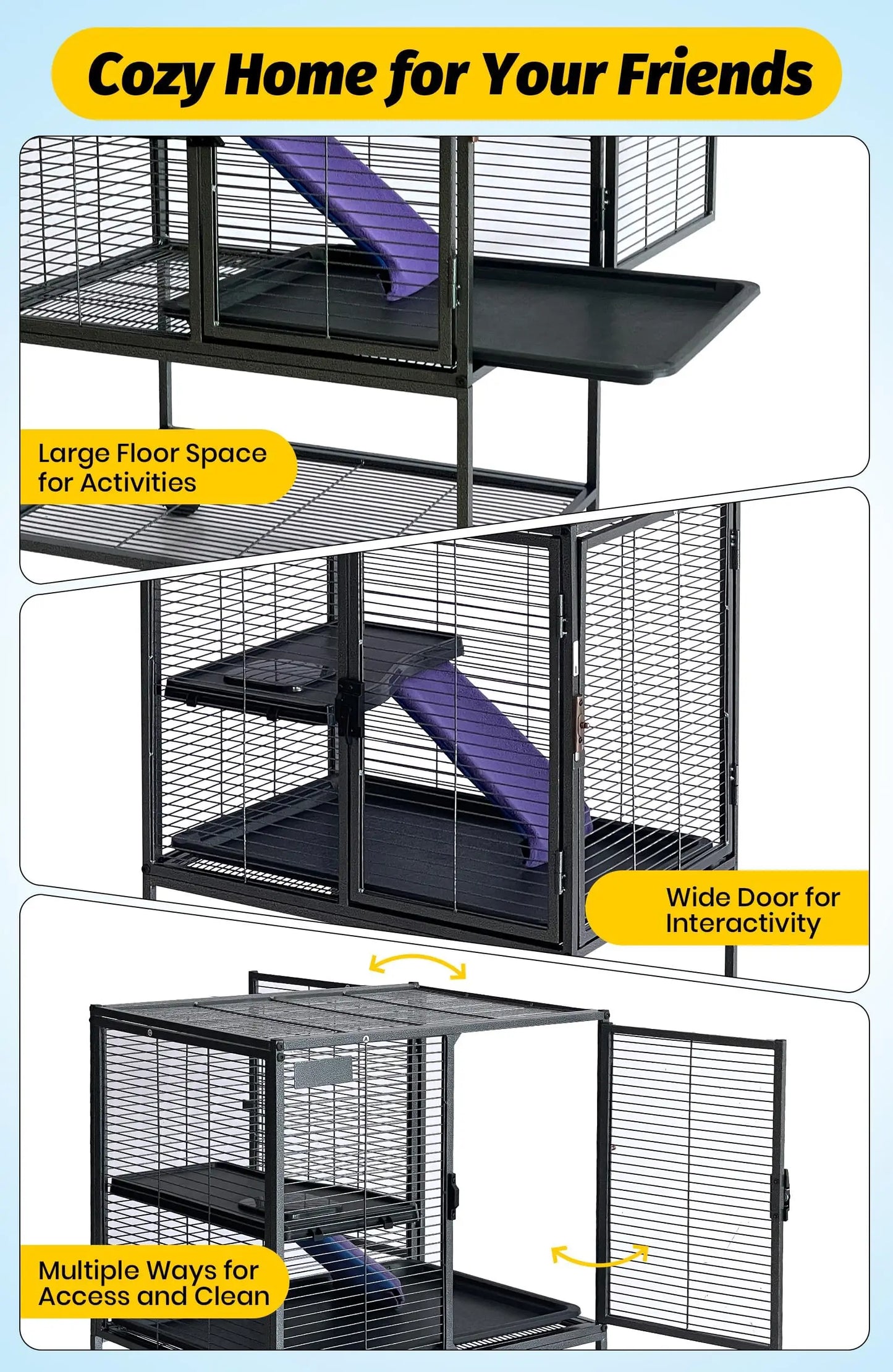 Multi-Level Metal Small Animal Cage With Ramp Removable Tray