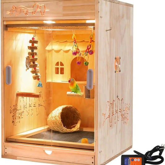 Wooden Bird Cage With Heater And Thermostat For Small Birds