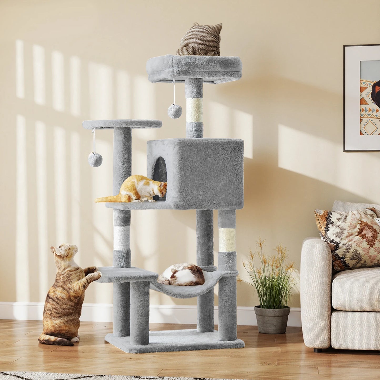 Four Level Cat Tree For Indoor Multi Cat Play And Scratching Sisal Posts