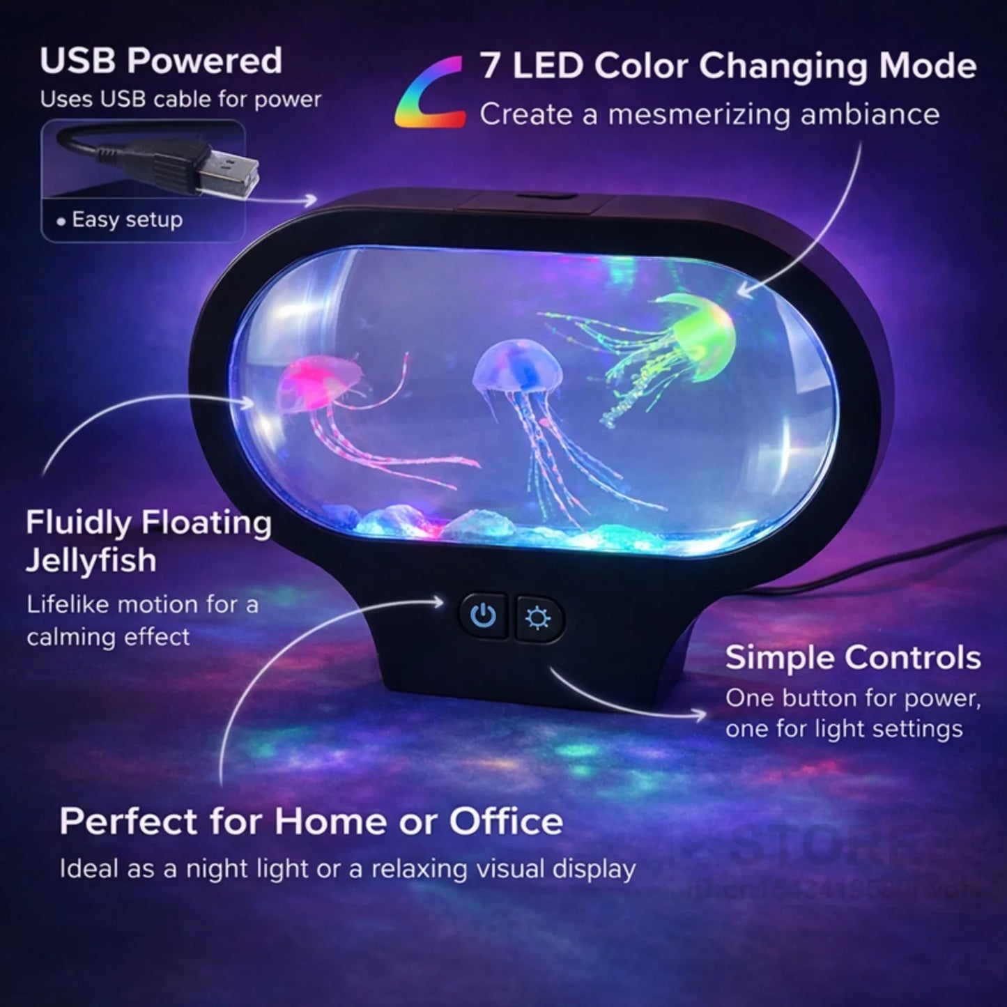 USB Jellyfish Lamp 3D Oval Color Changing LED Night Light Decor